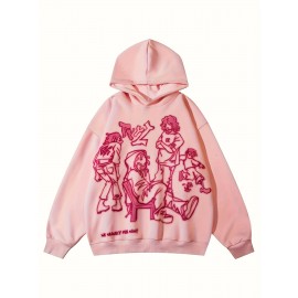 Cartoon Print Hoodie, Casual Long Sleeve Hoodies Sweatshirt, Women's Clothing