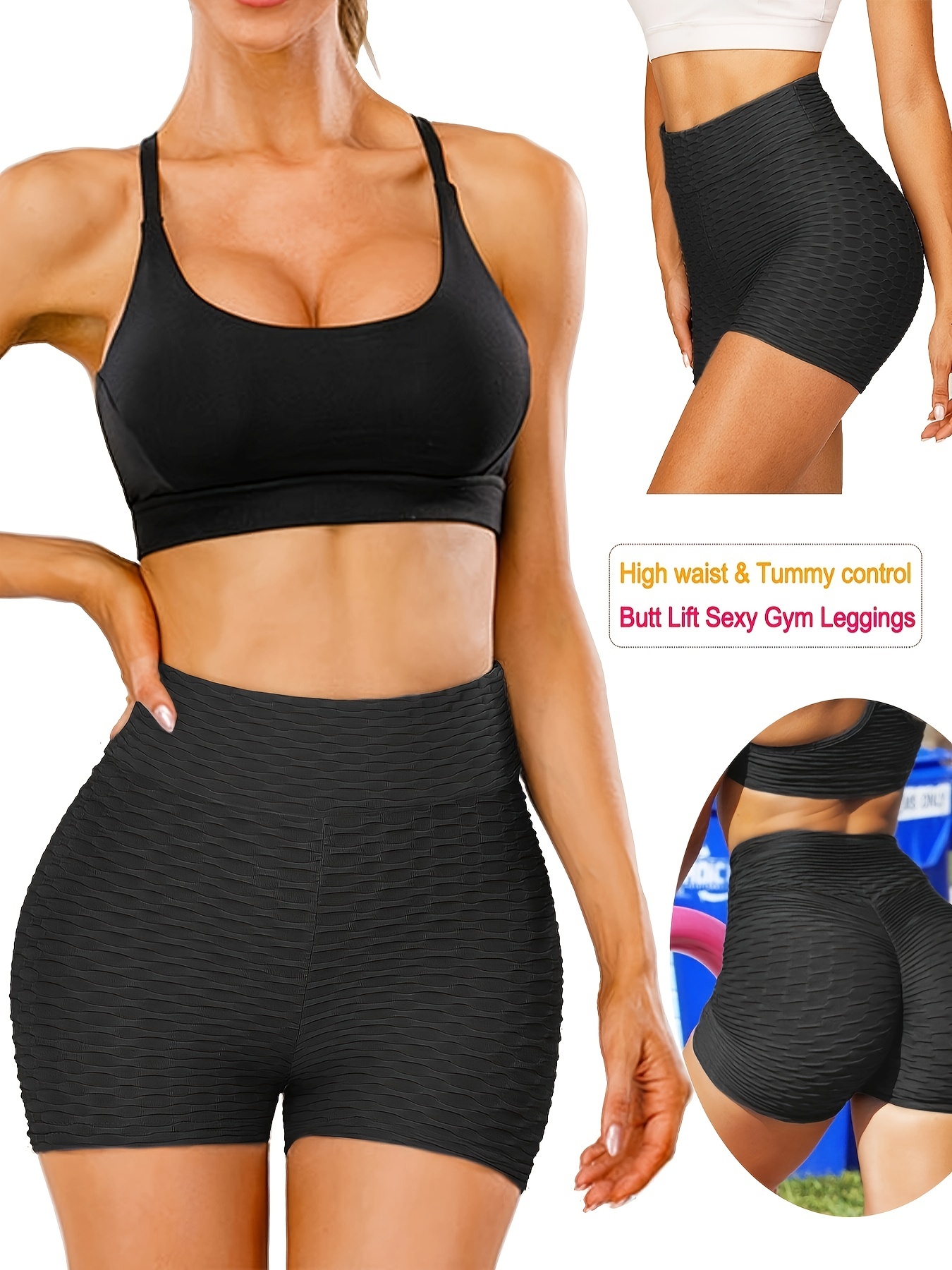 plain honeycomb sporty yoga short slim fit butt lifting high waist sports short womens activewear details 53