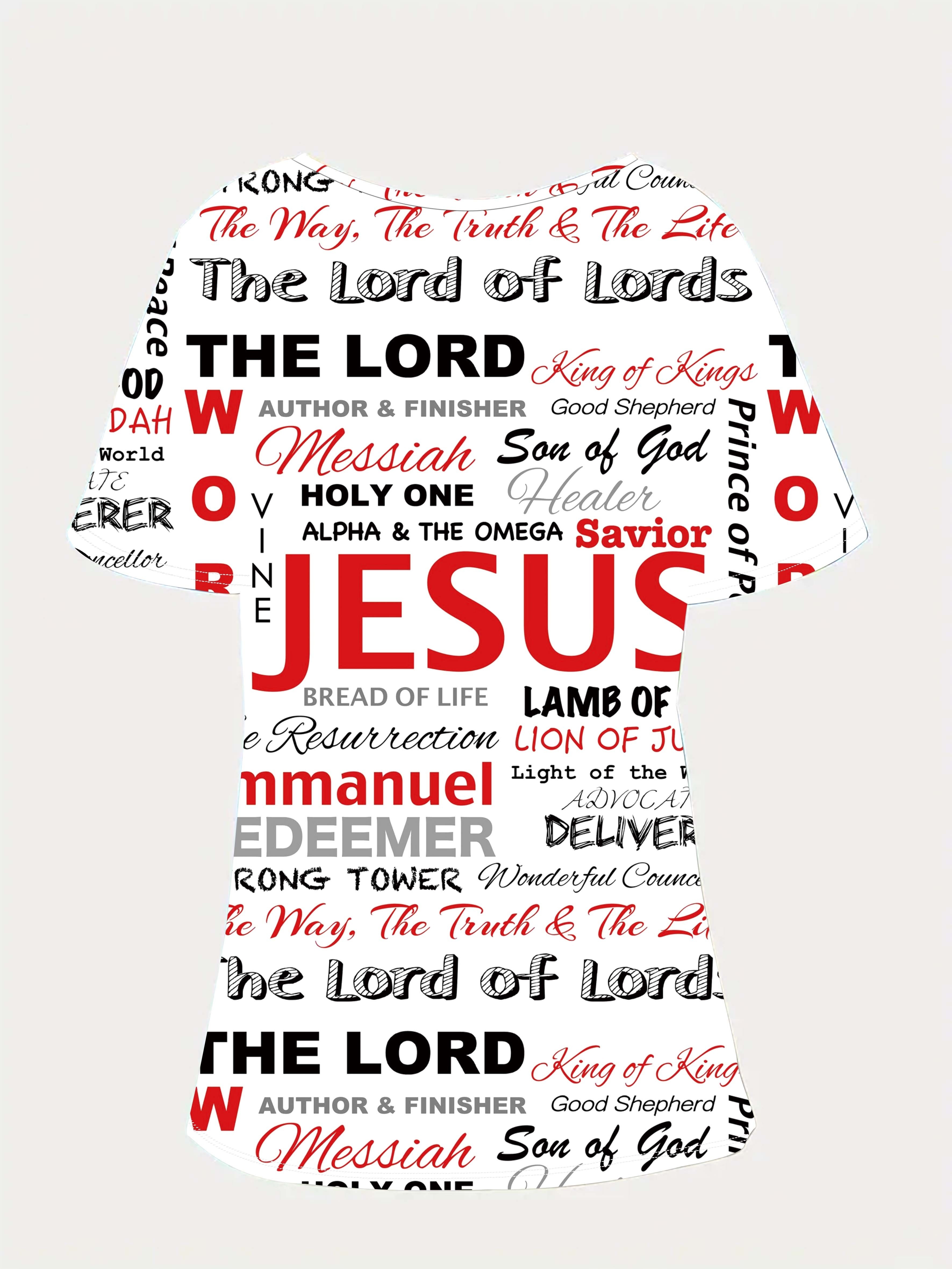 jesus letter full print t shirt casual v neck short sleeve t shirt for spring summer womens clothing details 18